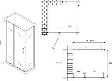 Душевой уголок Abber Sonnenstrand AG04130S-S70 130x70, профиль хром, стекло прозрачное