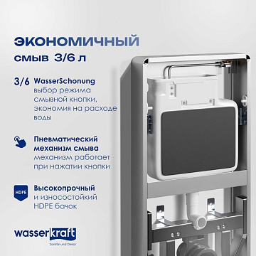 Система инсталляции для унитазов Wasserkraft Naab 86, с пневмокнопкой, белая