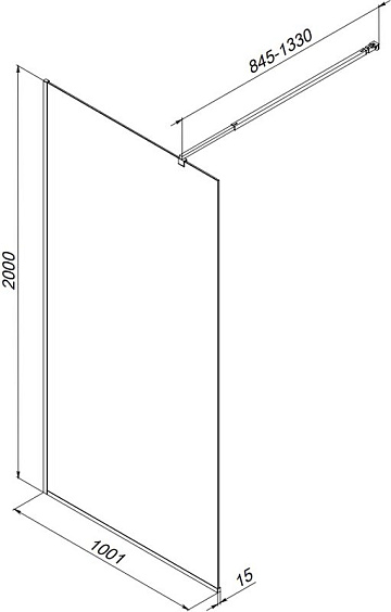Душевая перегородка AM.PM Func W84WI-100-F1-BTE 100x200, профиль черный, стекло прозрачное