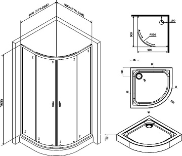 Душевой уголок AM.PM X-Joy Twin Slide W88E-205-090BT64 90x90, с поддоном, профиль черный