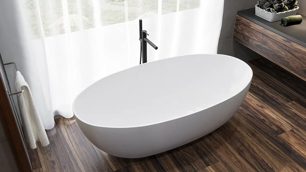 Ванна из искусственного камня WHITECROSS Diamond 170x85 см, отдельностоящая, матовая белая, овальная Sancos — официальный сайт