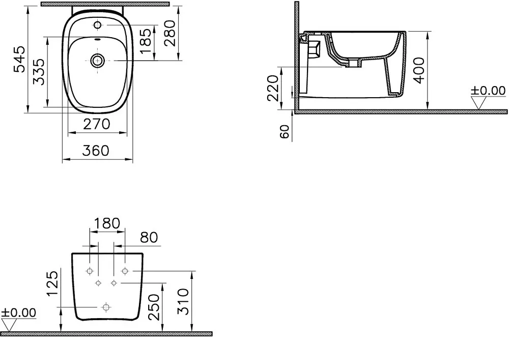 Биде подвесное VitrA Plural 7831B483-0288 матовое черное Sancos — официальный сайт