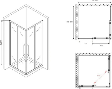 Душевой уголок Abber Schwarzer Diamant AG02080H 80x80, профиль хром, стекло прозрачное