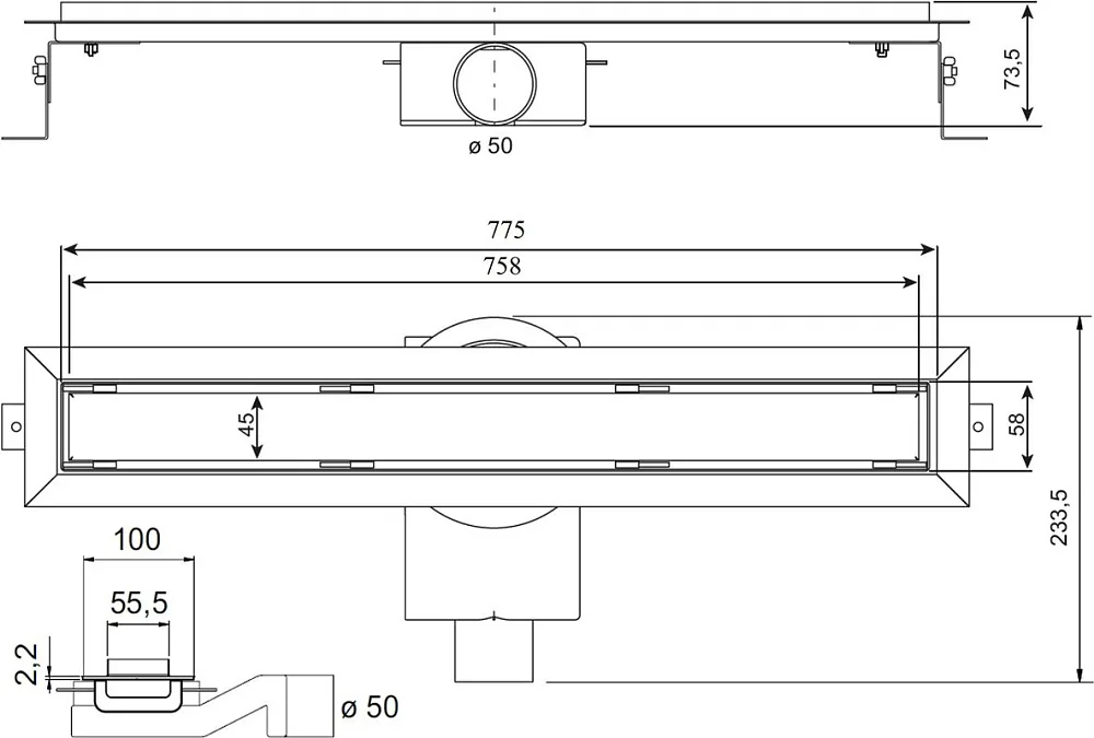 Душевой трап (лоток) Plumberia Selection PST In-Tile 80 см, золото брашированное Sancos — официальный сайт