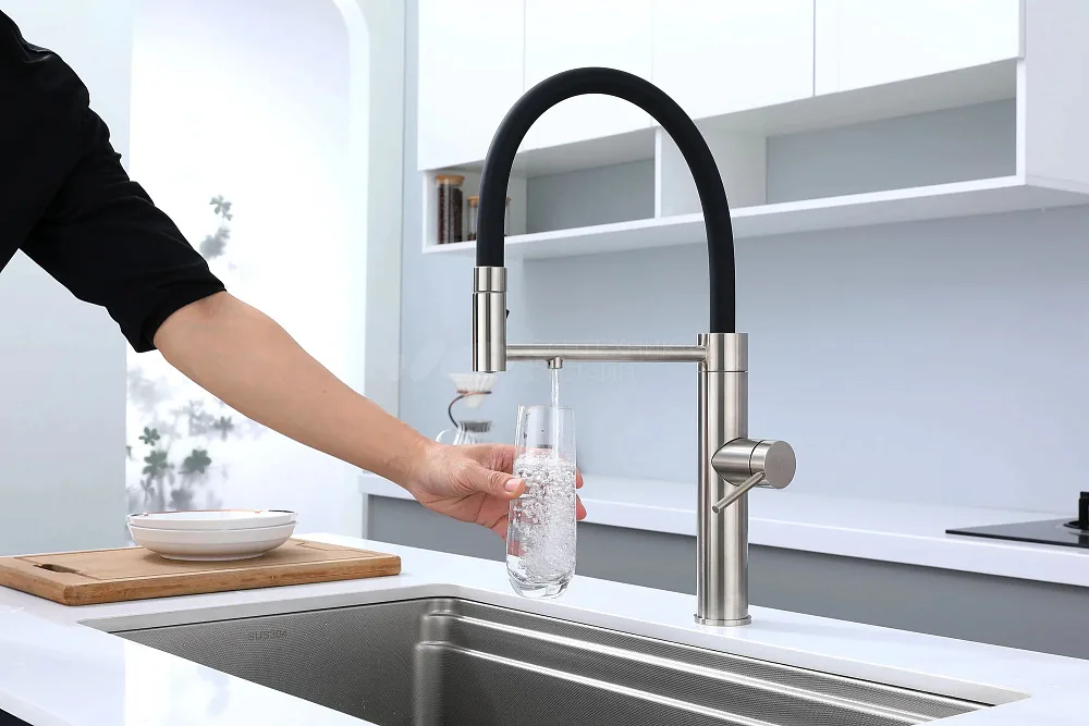 Смеситель для кухни Paulmark Ganymede Ga213199-BS с гибким изливом, брашированная сталь Sancos — официальный сайт