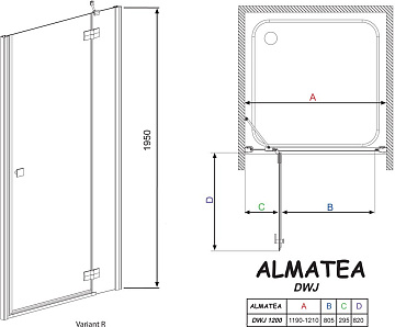 Душевая дверь в нишу Radaway Almatea DWJ 120 прозрачное стекло R