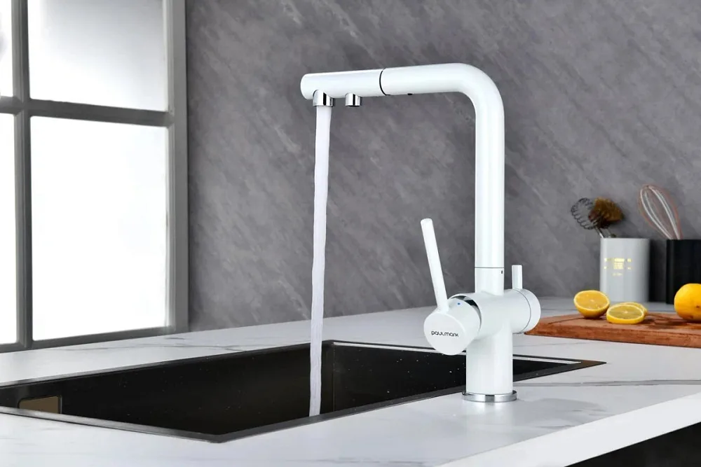 Смеситель для кухни Paulmark Serpentine Se213222-WH белый матовый Sancos — официальный сайт