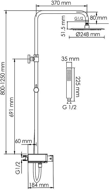 Душевая стойка Wasserkraft Abens 2000 A114.258.218.CB Thermo, с термостатом, черная