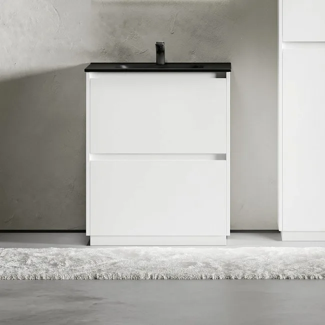 Тумба с раковиной Sancos Libra Floor 70 белый глянец, черная раковина CN7007MB Sancos — Оригинал