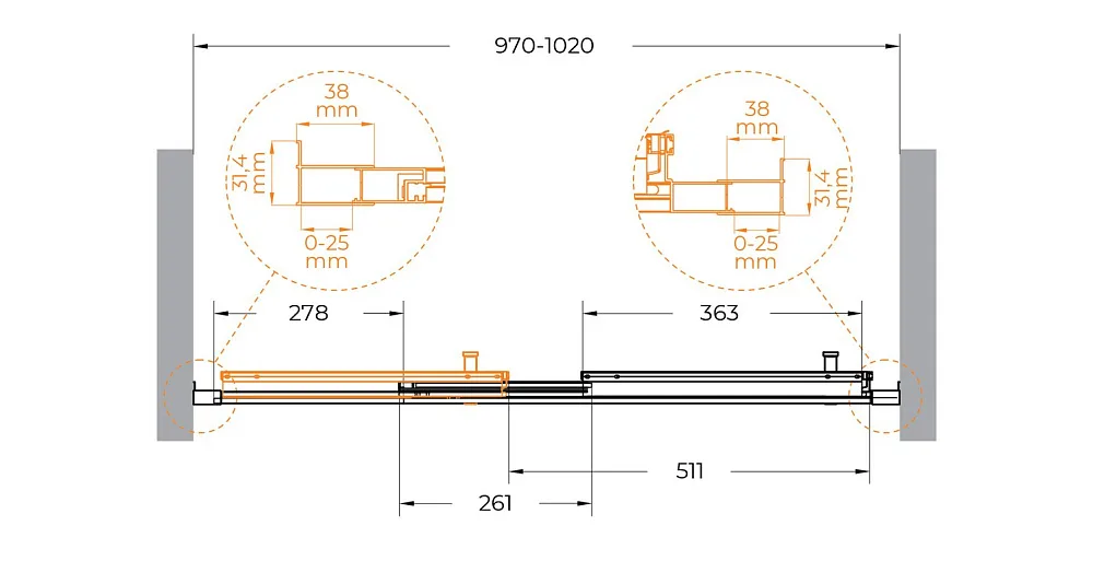Душевая дверь в нишу Cezares Molveno BF 3 100 C BORO IV 100 см, профиль брашированное золото, стекло Sancos — официальный сайт