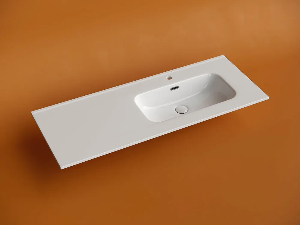 Раковина накладная мебельная Ceramicanova Element прямоугольная 121 с чашей справа с отверстием под  Sancos — официальный сайт
