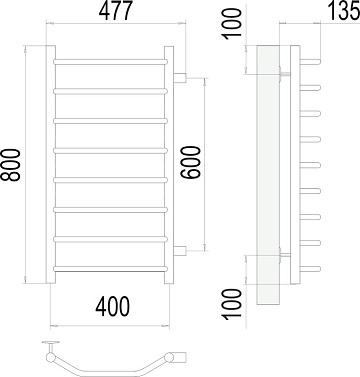 Полотенцесушитель водяной Terminus Виктория П8, 400x800 с боковым подключением 600