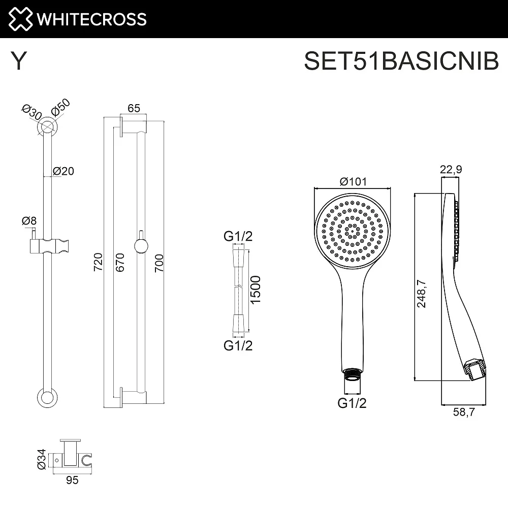 Душевой гарнитур WHITECROSS SET51BASICNIB, брашированный никель Sancos — официальный сайт