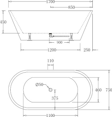 Акриловая ванна BelBagno 170x75 см, BB61-1700-W0