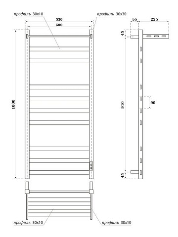 Полотенцесушитель электрический APEXTERMO Терра TR01105WM 100x55 см, подключение справа, слева, скры