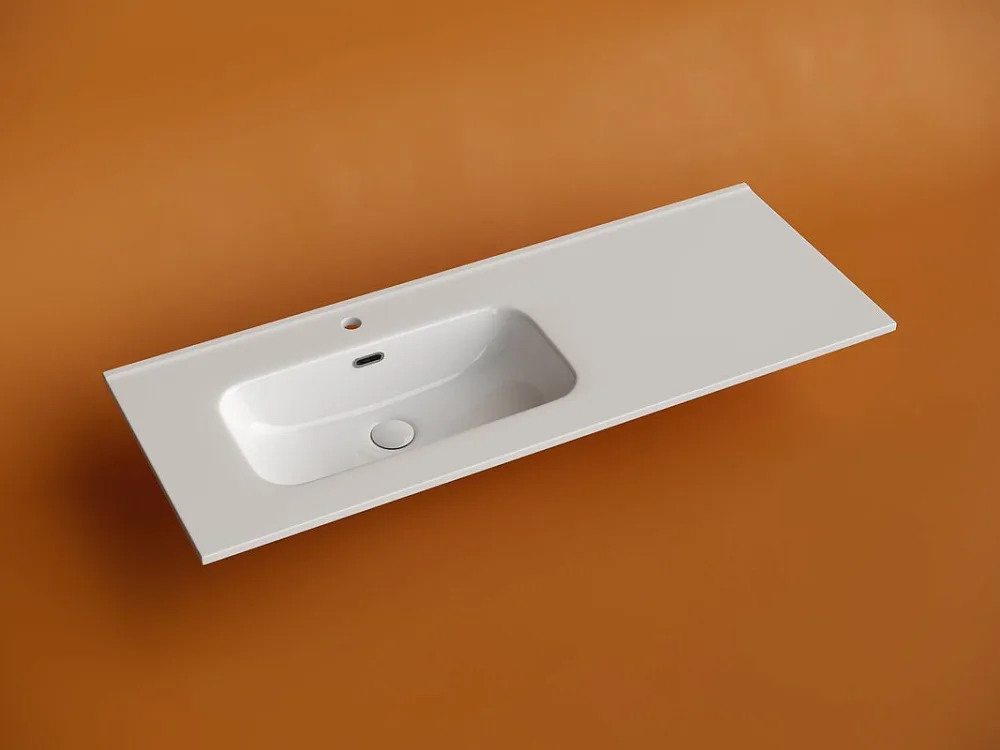 Раковина накладная мебельная Ceramicanova Element прямоугольная 121 см с чашей слева с отверстием по Sancos — официальный сайт