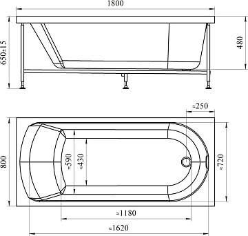 Акриловая ванна Radomir Vannesa Николь 180x80 см, 2-01-0-0-1-210Р