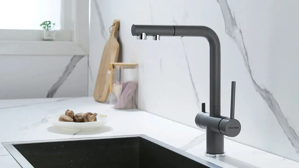 Смеситель для кухни Paulmark Serpentine Se213222-GRM серый металлик Sancos — официальный сайт