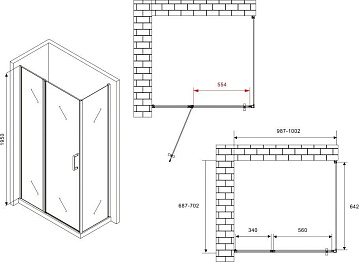 Душевой уголок Abber Sonnenstrand AG04100BS-S70B 100x70, профиль черный, стекло прозрачное