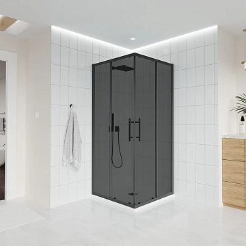 Душевой уголок Veconi Evo 300 B 90х90 см, профиль матовый черный, стекло тонированное матовое