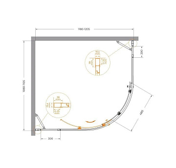 Душевой уголок Cezares Molveno RH 11 120+110 C GM IV 120х110 см, профиль оружейная сталь, стекло про