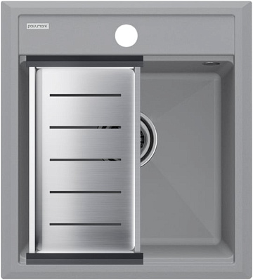 Мойка кухонная Paulmark Stepia PM114651-GRS+A375-BS с коландером, серый дым