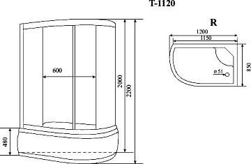 Душевая кабина Timo Standart T-6620SFR Silver Fabric R с высоким поддоном