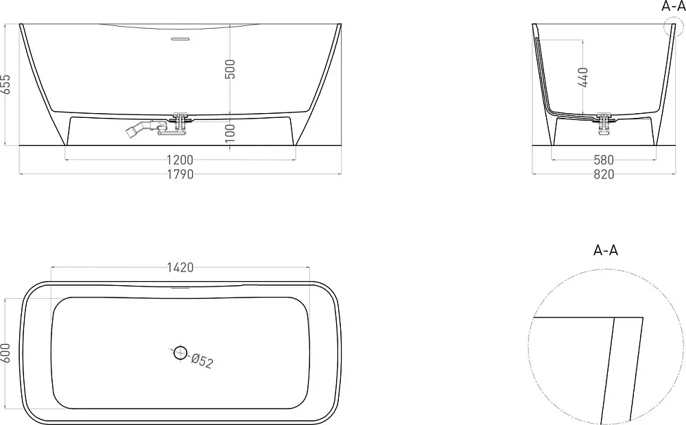 Ванна из искусственного камня Salini Agata S-Sense 180x80 см, отдельностоящая, белая, со сливом-пере Sancos — официальный сайт