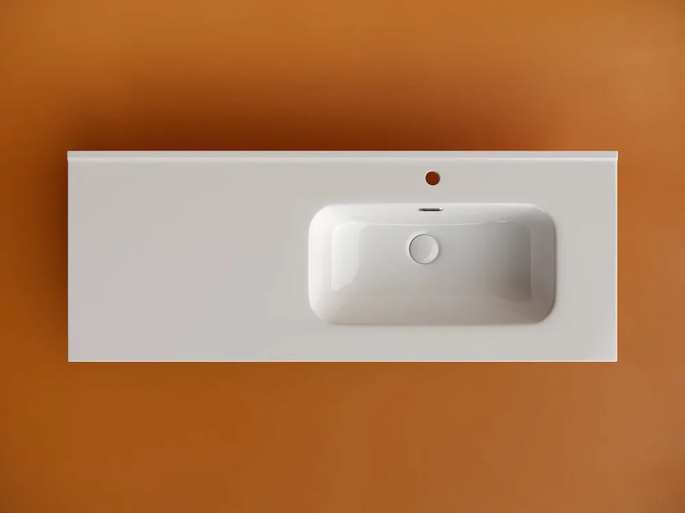 Раковина накладная мебельная Ceramicanova Element прямоугольная 121 с чашей справа с отверстием под  Sancos — официальный сайт