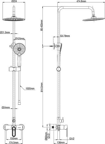Душевая стойка Wonzon & Woghand WW-B2166-A-BG, брашированное золото