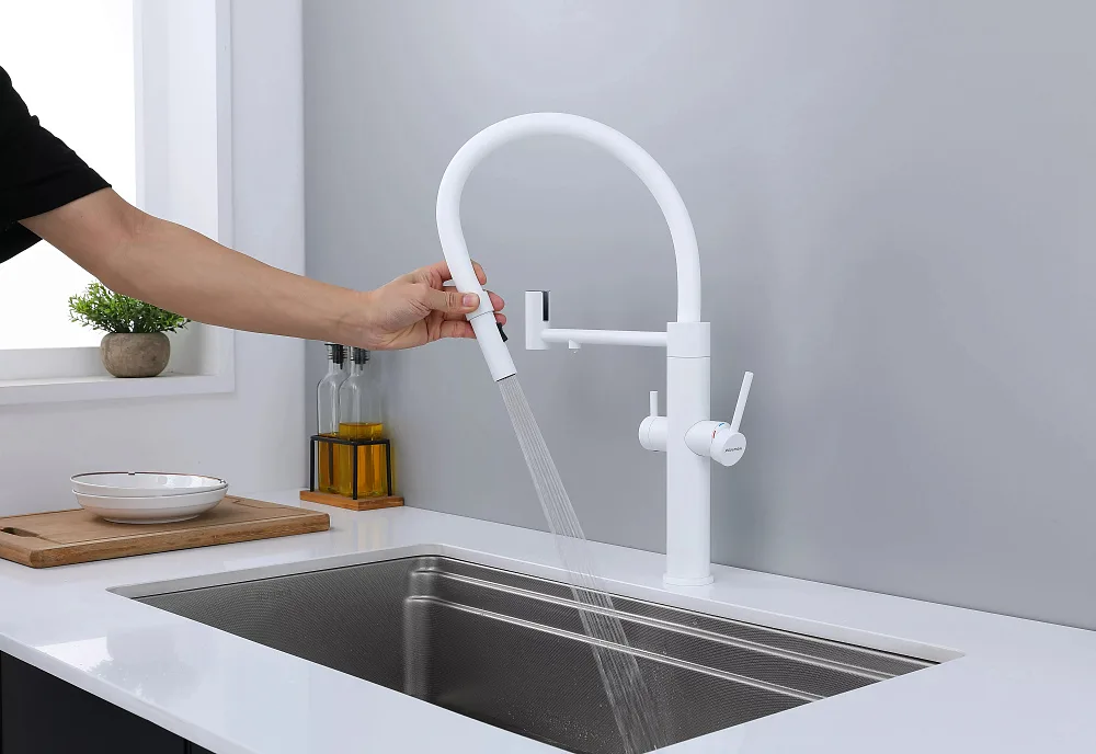 Смеситель для кухни Paulmark Nexus Ne213999-WH с гибким изливом, белый матовый Sancos — официальный сайт