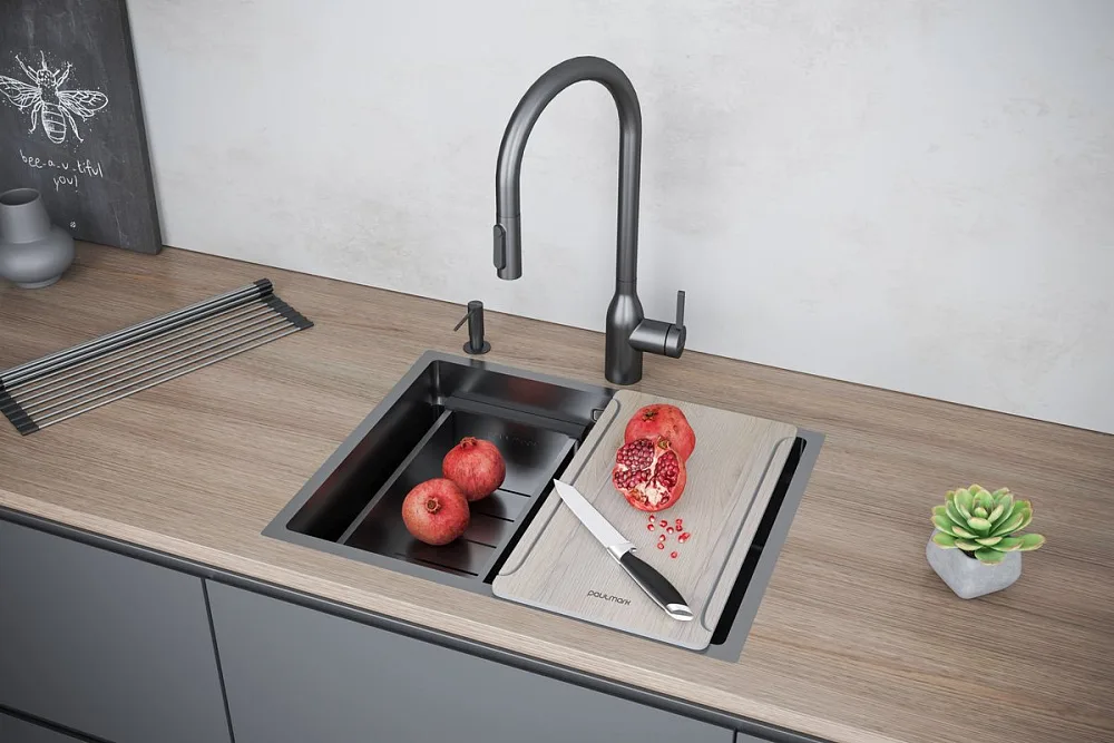 Мойка кухонная Paulmark Next-Multi Sink 58 UNI PM785845-GM вороненая сталь Sancos — официальный сайт