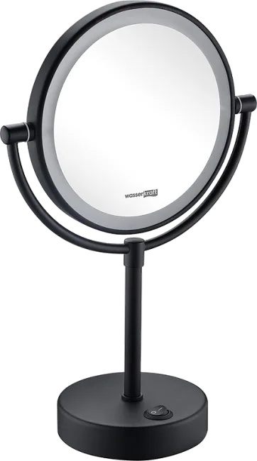 Косметическое зеркало Wasserkraft K-1005Black с подсветкой, двухстороннее, поворотное, черное матово Sancos — Оригинал