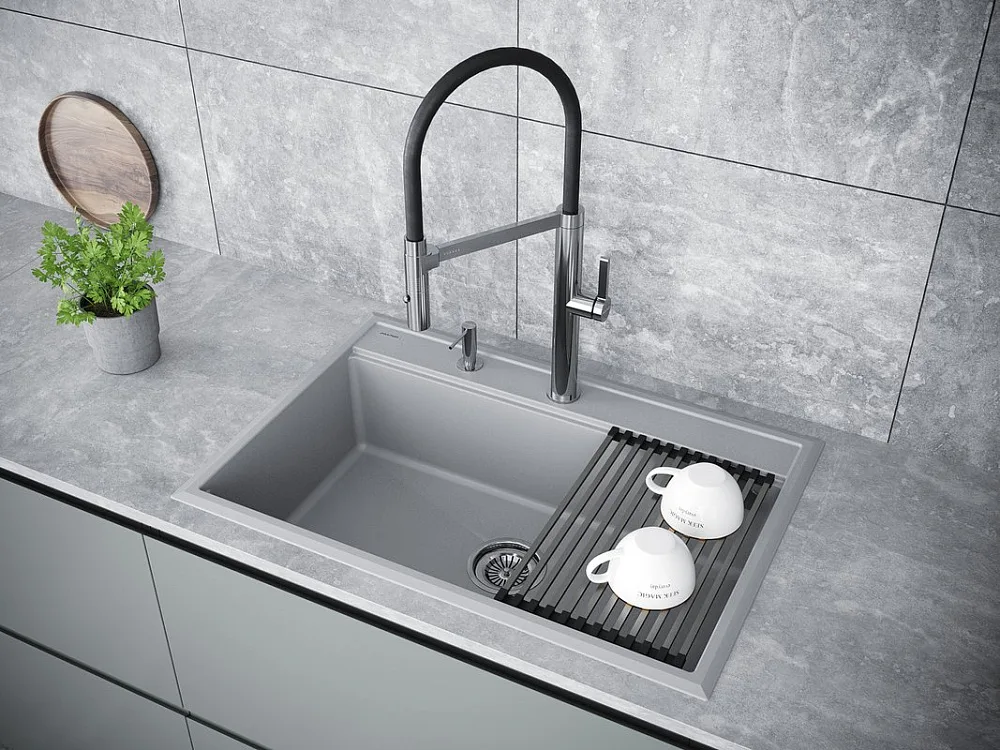 Мойка кухонная Paulmark Stepia + Step PM117551-GRS+R375-BS серый дым Sancos — официальный сайт