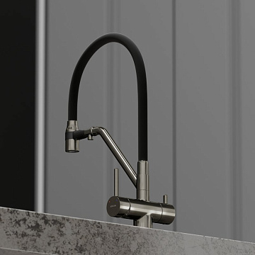 Смеситель для кухни Sancos Dora SC4003GG с гибким изливом, вороненая сталь
