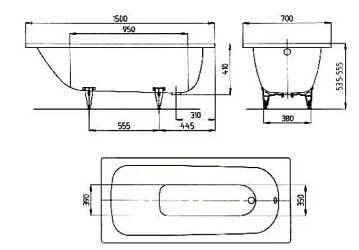Стальная ванна Kaldewei Advantage Saniform Plus 361-1 111600013001 без опоры 150x70 см, пристенная, 