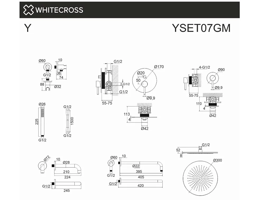 Душевой комплект WHITECROSS Y YSET07GM, С ВНУТРЕННЕЙ ЧАСТЬЮ, оружейная сталь Sancos — официальный сайт