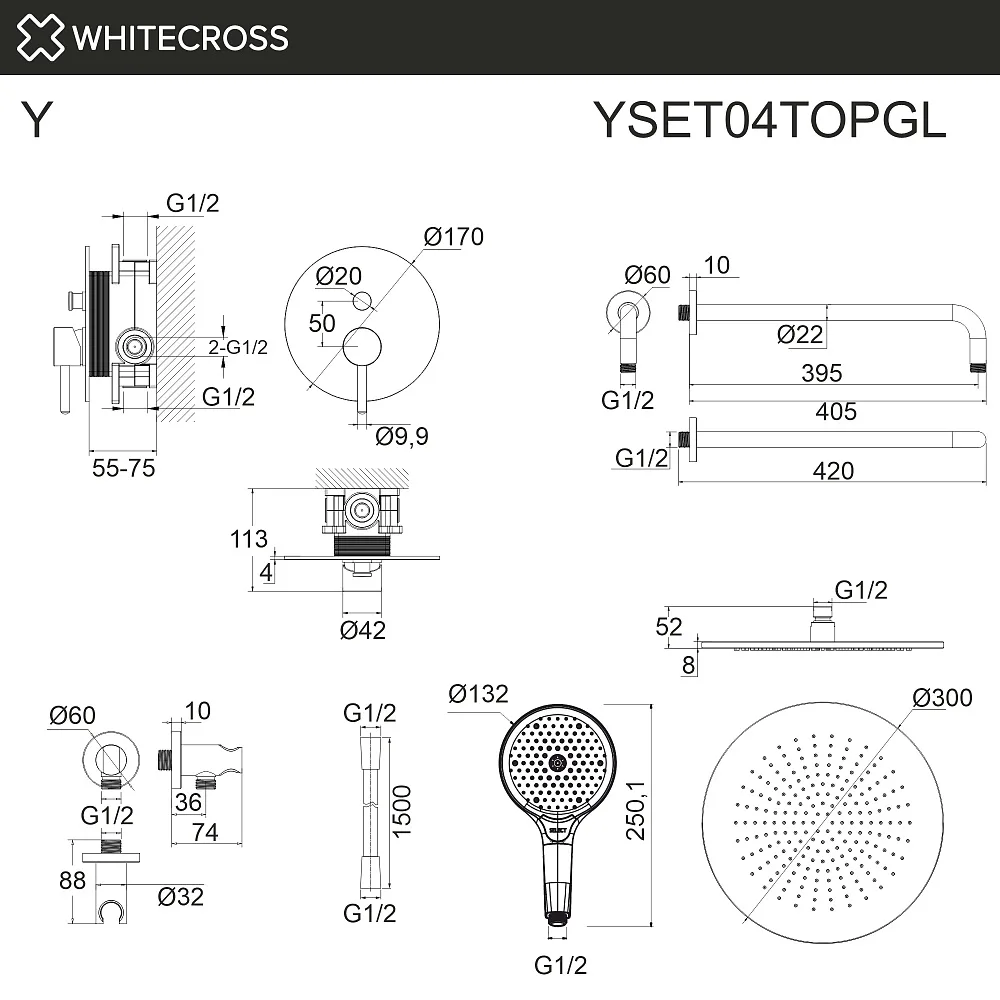 Душевой комплект WHITECROSS Y YSET04TOPGL, С ВНУТРЕННЕЙ ЧАСТЬЮ, золото Sancos — официальный сайт