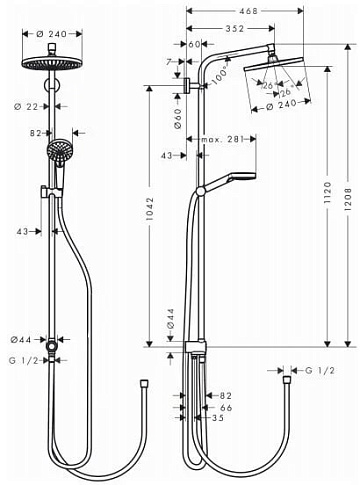Душевая стойка Hansgrohe Crometta S 240 1jet Showerpipe Rеno 27270000, EcoSmart
