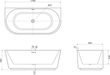 Акриловая ванна BelBagno 170x80 см, BB108-170-80