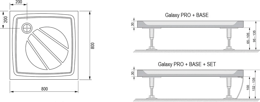 Поддон для душа Ravak Galaxy Pro Perseus Pro-80 с сифоном Sancos — официальный сайт