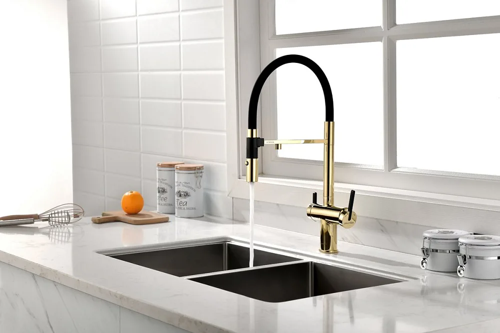 Смеситель для кухни Paulmark Gravity Gr213888-G, золото Sancos — официальный сайт