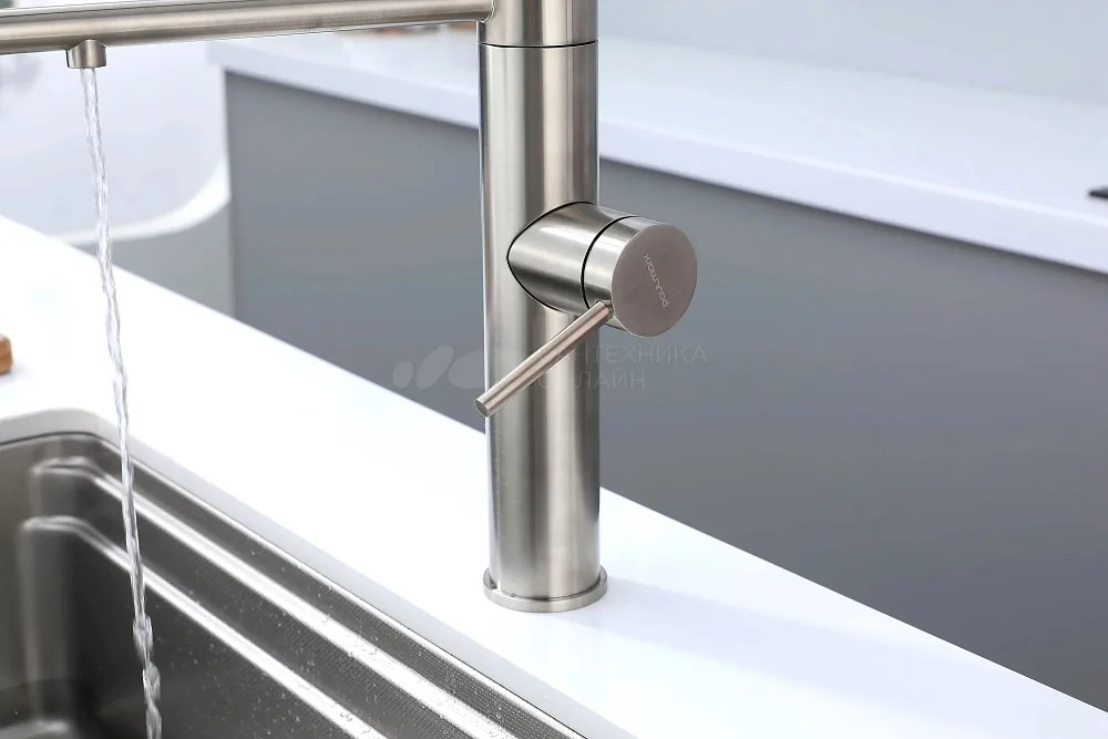 Смеситель для кухни Paulmark Ganymede Ga213199-BS с гибким изливом, брашированная сталь Sancos — официальный сайт