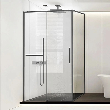 Душевой уголок Vincea Slim Soft VSR-1SS8015CLGM 150х80, профиль вороненая сталь, стекло прозрачное