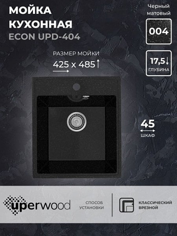 Кухонная мойка из искусственного камня Uperwood ECON UPD-404-004, прямоугольная, черная матовая