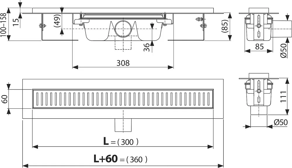 Душевой трап (лоток) AlcaPlast APZ1 300, с опорами Sancos — официальный сайт