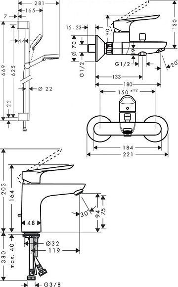 Комплект для ванной Hansgrohe Logis SET Logis E 100 (c)