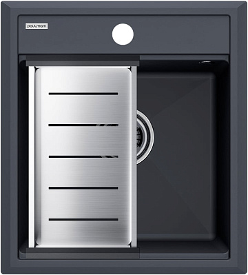 Мойка кухонная Paulmark Stepia PM114651-AN+A375-BS с коландером, антрацит