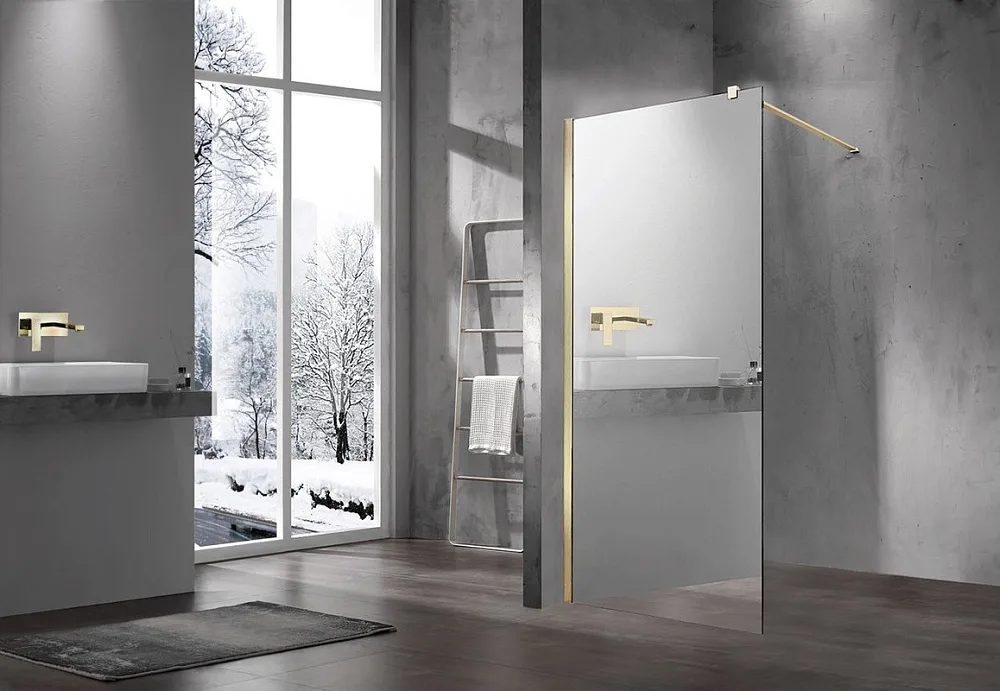 Душевая перегородка Vincea Walk-in VSW-1H100MRG профиль матовый золотой, стекло зеркальное Sancos — официальный сайт