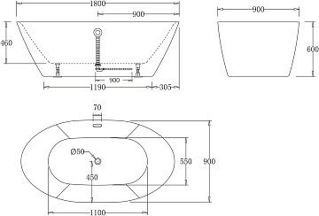 Акриловая ванна BelBagno 180x90 см, BB68-1800